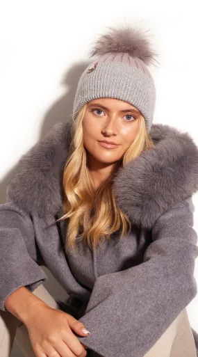 Harley Pom Pom Hat - Mauve /Grey