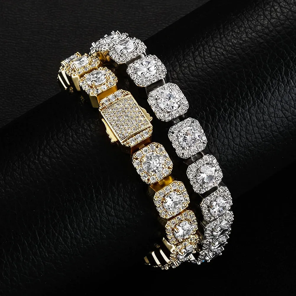 Men's Hip Hop Iced Tennis Bracelet | Clustered Tennis Bracelet with Spring Clasp