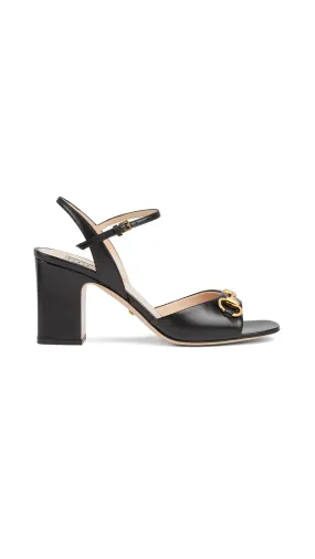 Horsebit Mid-Heel Sandal - Black