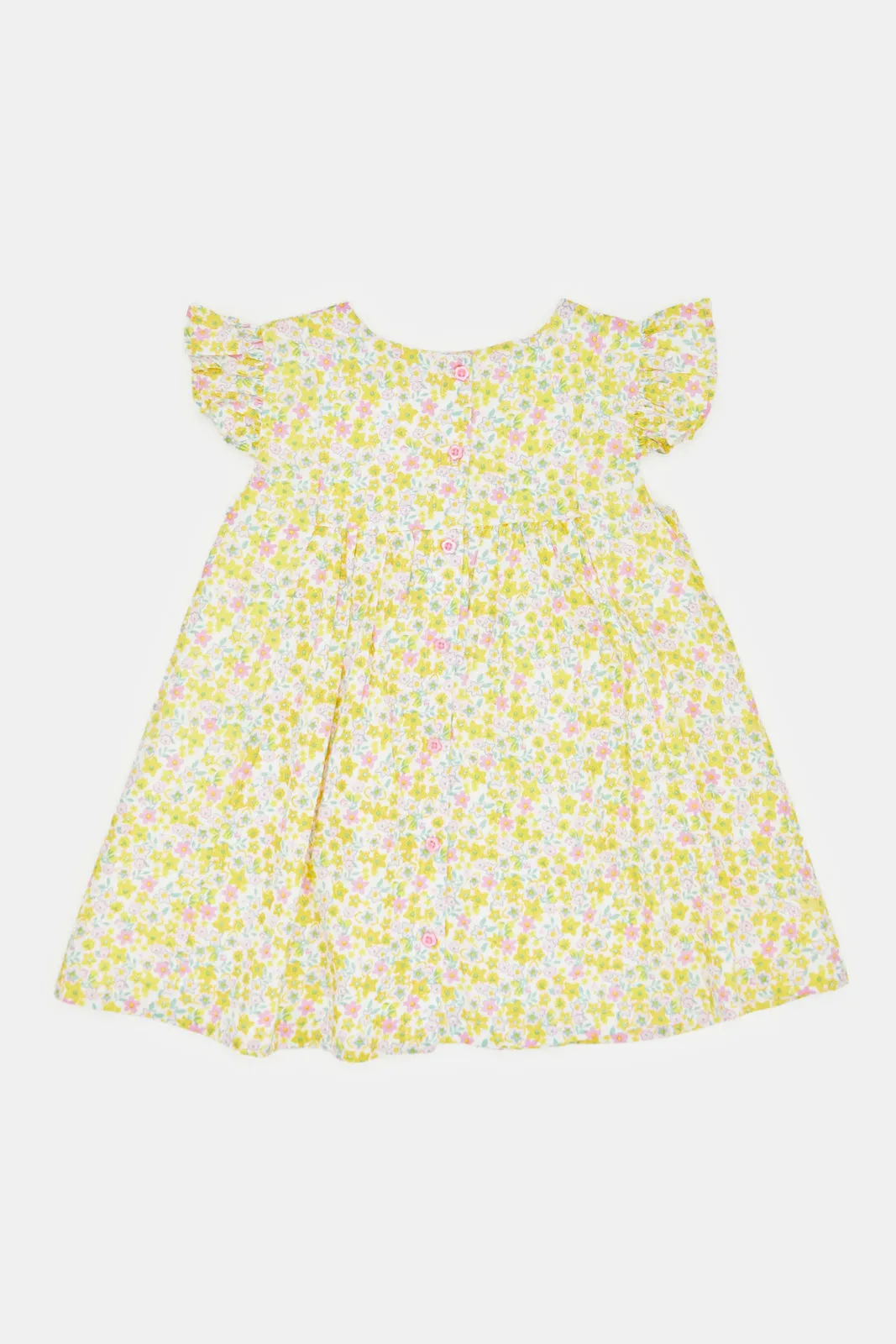 Infant Girls Yellow Floral Glitter Print Dress