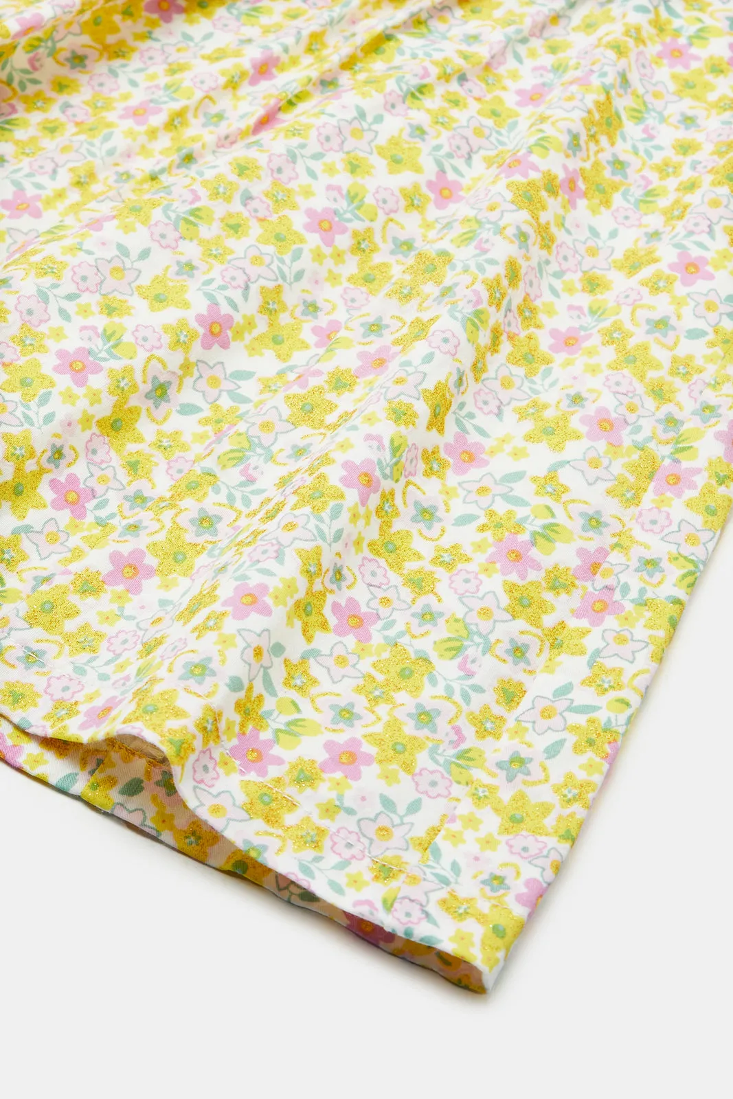 Infant Girls Yellow Floral Glitter Print Dress