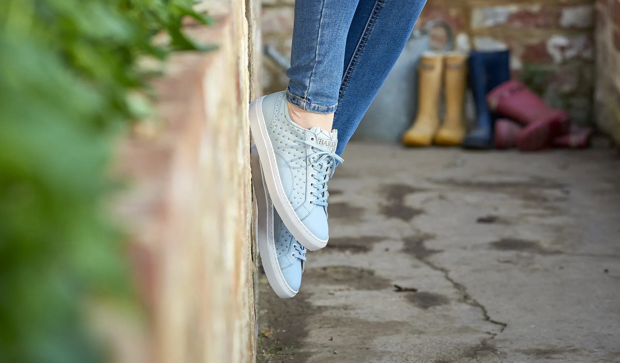 Isla - Pale Blue Calf / Studs Rubber Cup Sole Women Sneaker