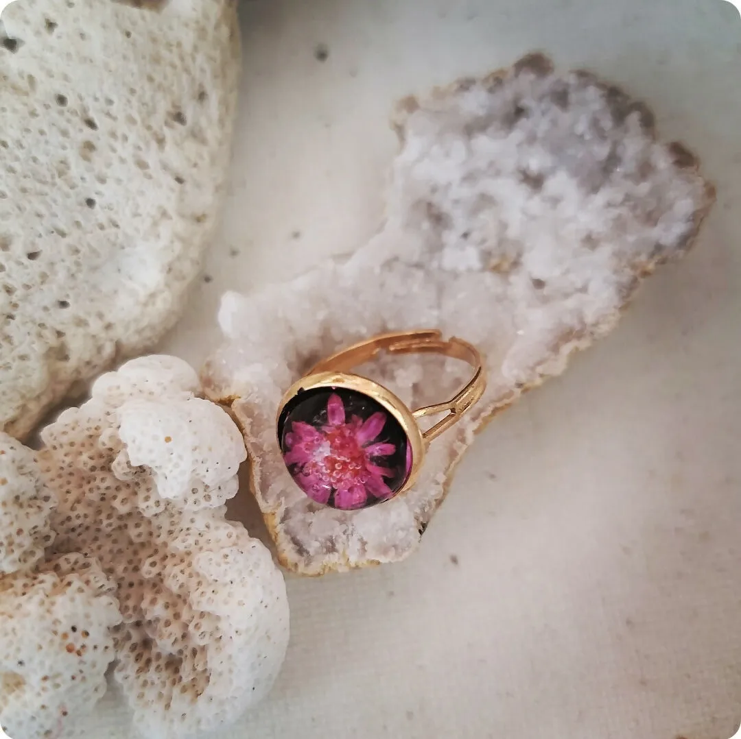 Pink Preserved Flower Ring by Island Girl Art