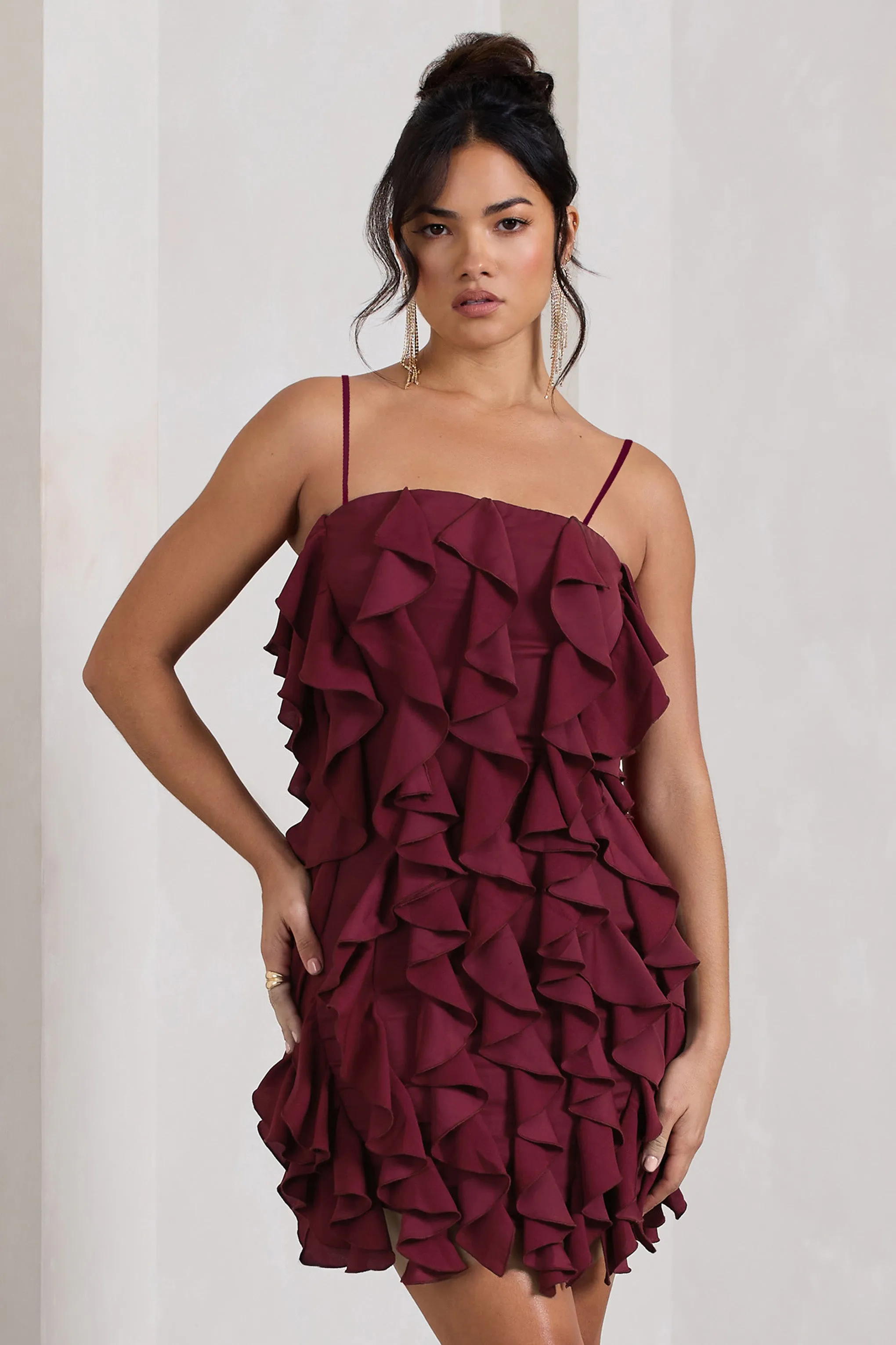 Plum Bandeau Bodycon Mini Dress with Ruffles - Trendy It Girl Style