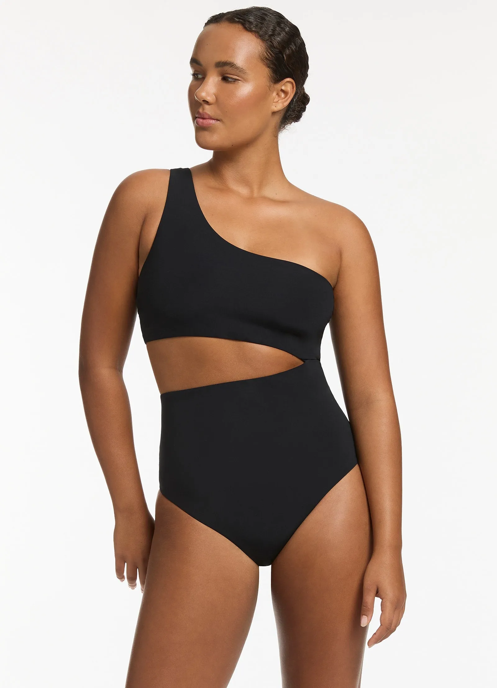 Jetset Black One-Shoulder Swimwear