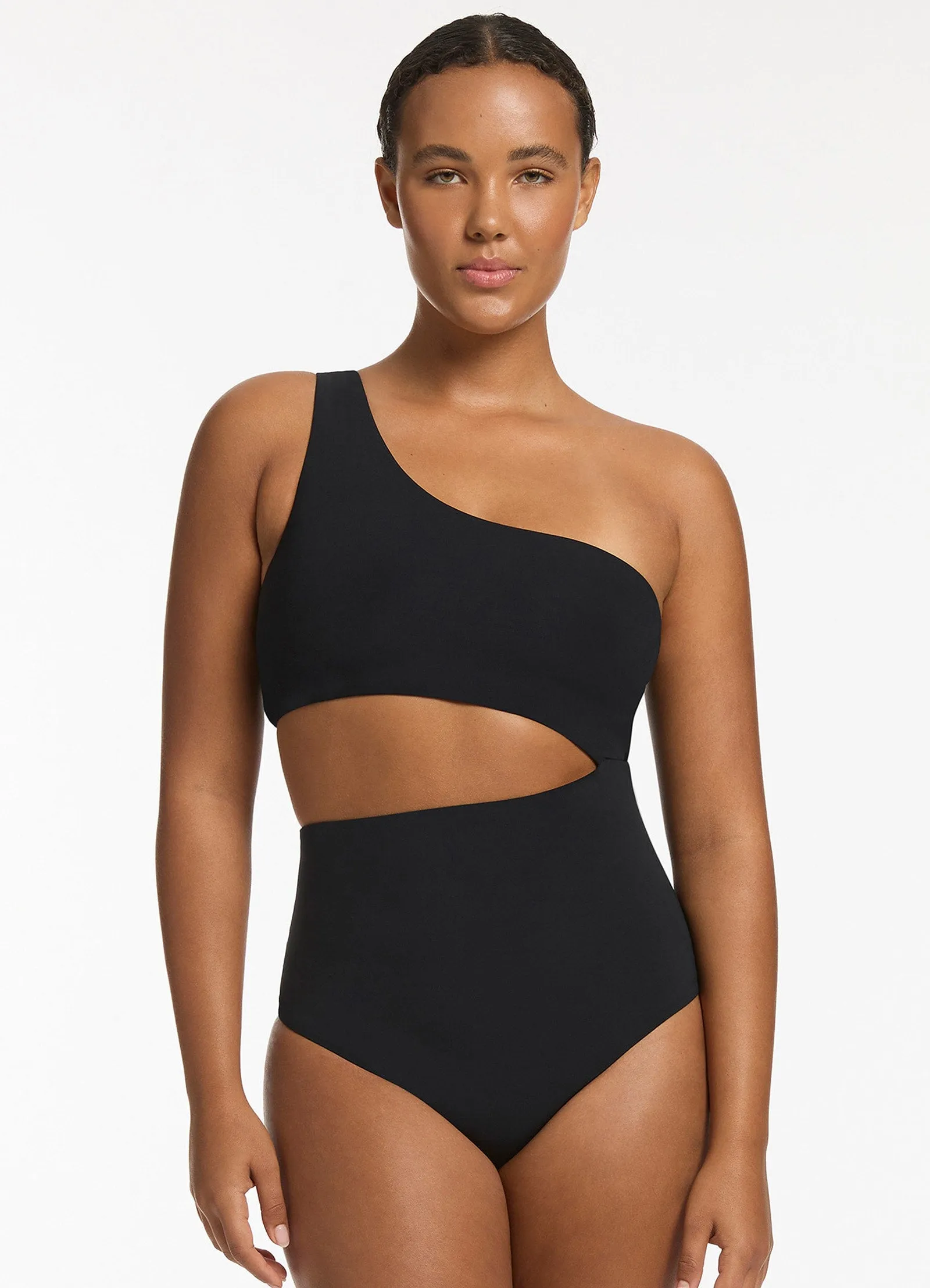 Jetset Black One-Shoulder Swimwear