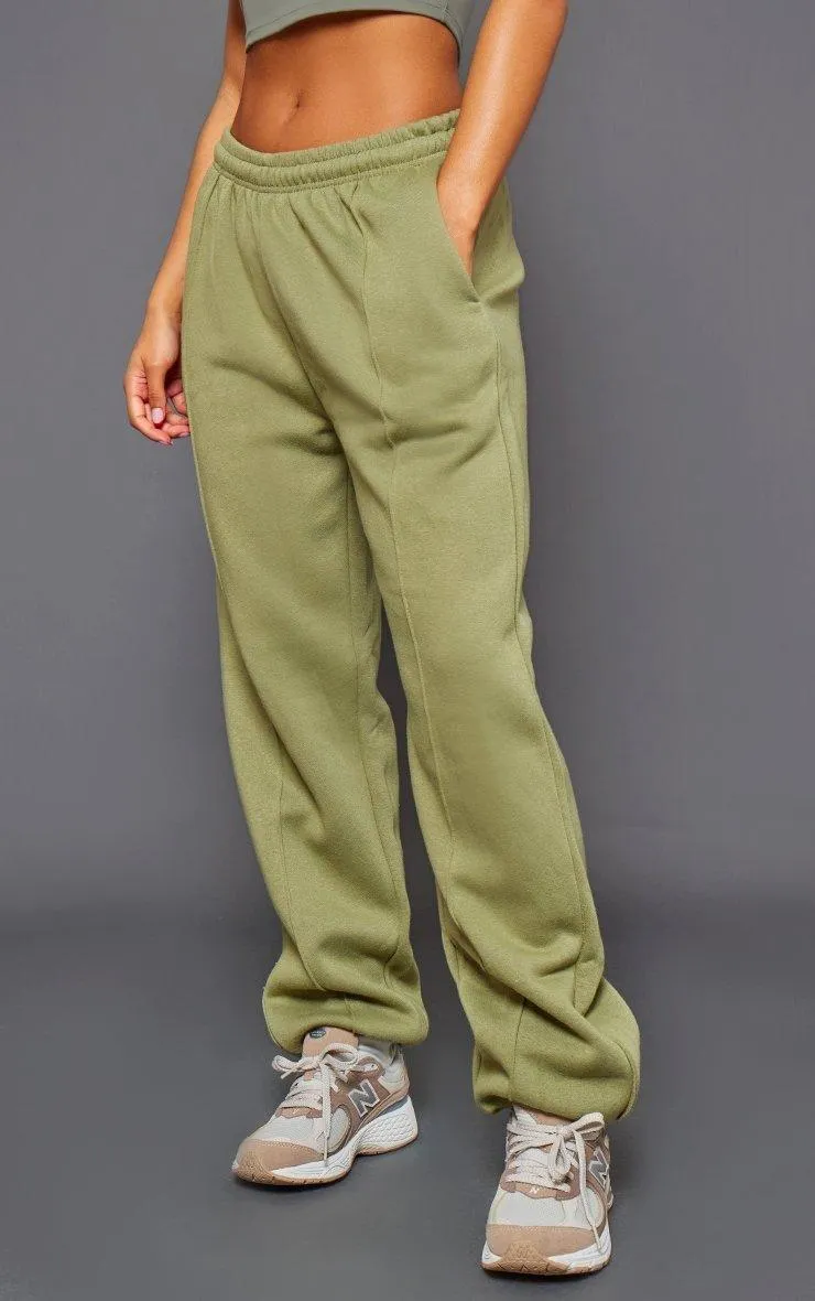 Trendy Moss Khaki Oversized Sweatpants with Pintuck Detail