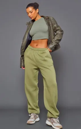 Trendy Moss Khaki Oversized Sweatpants with Pintuck Detail