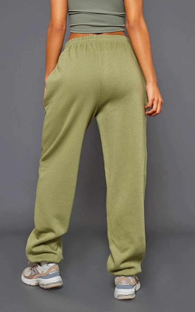 Trendy Moss Khaki Oversized Sweatpants with Pintuck Detail