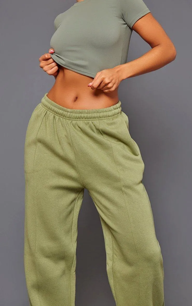 Trendy Moss Khaki Oversized Sweatpants with Pintuck Detail