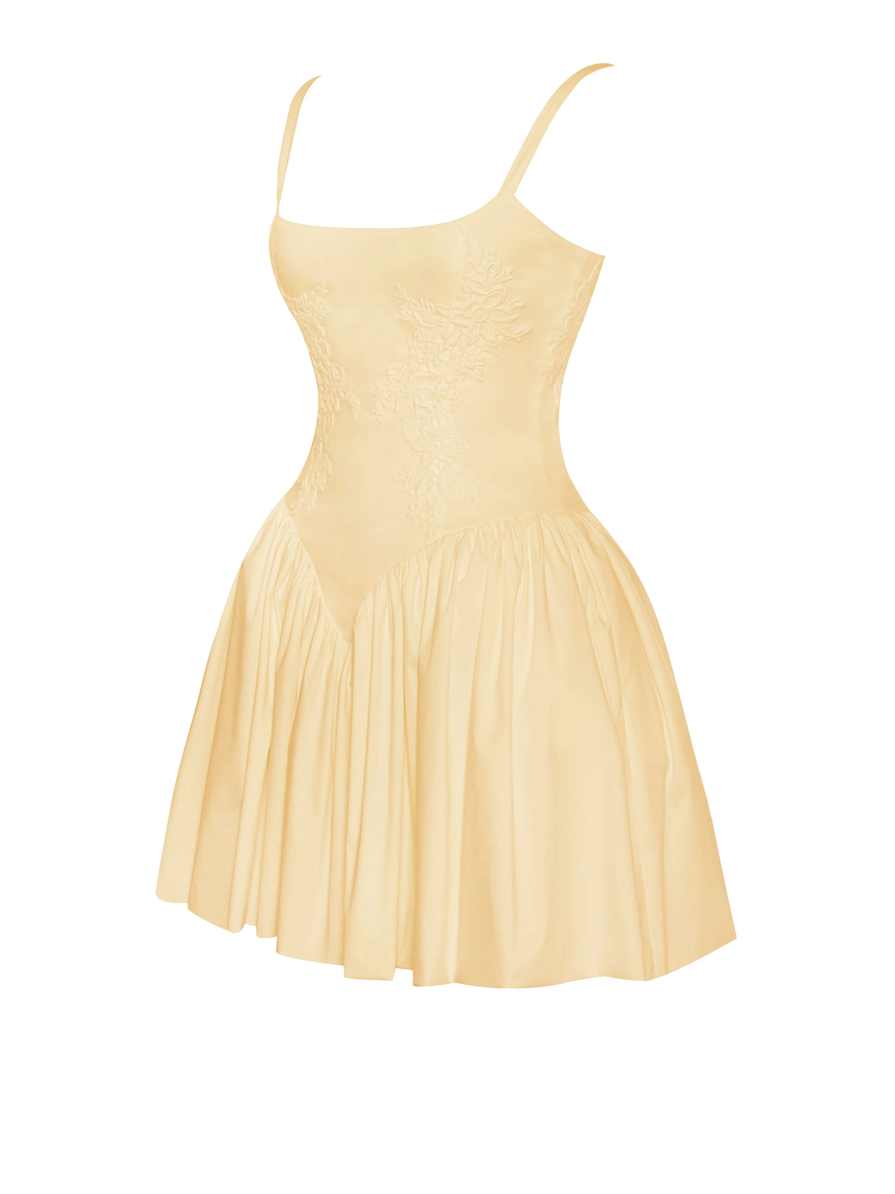 Kadi Yellow Cotton Drop Waist Corset Mini Dress