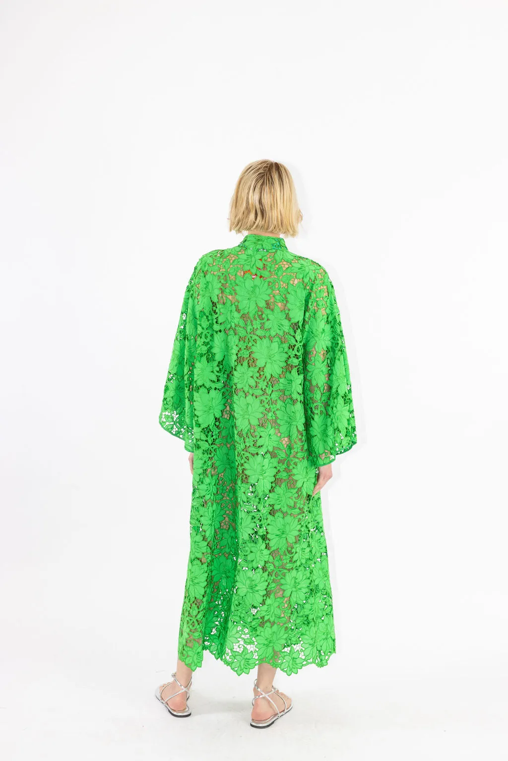 kelly green flat lace maxi caftan