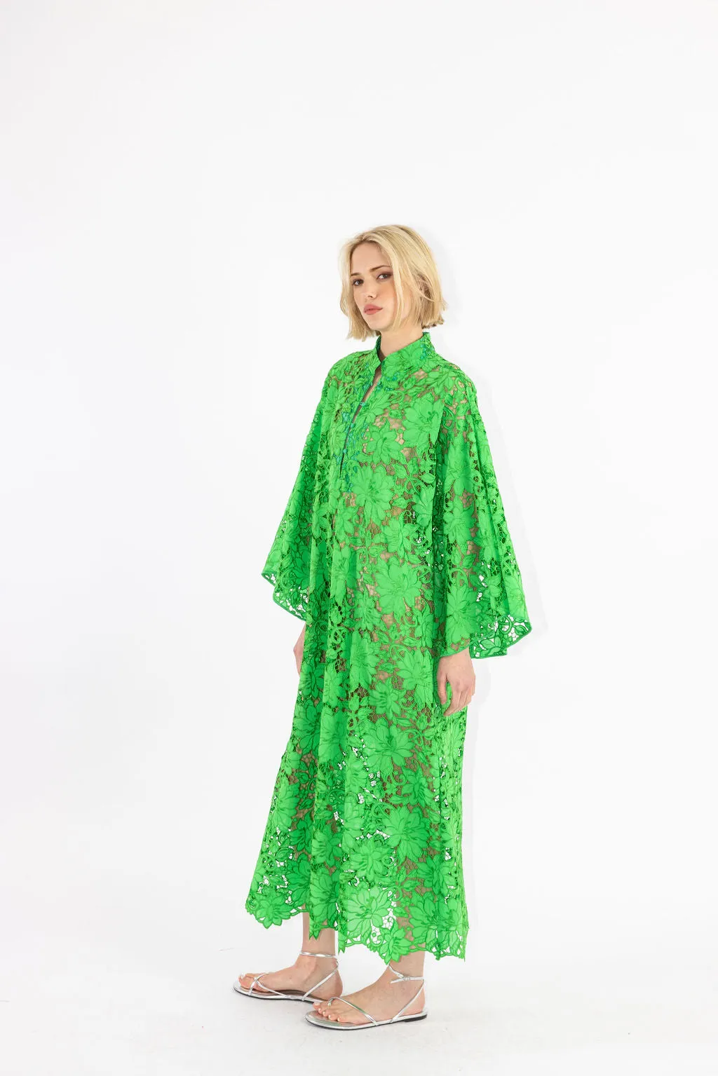 kelly green flat lace maxi caftan