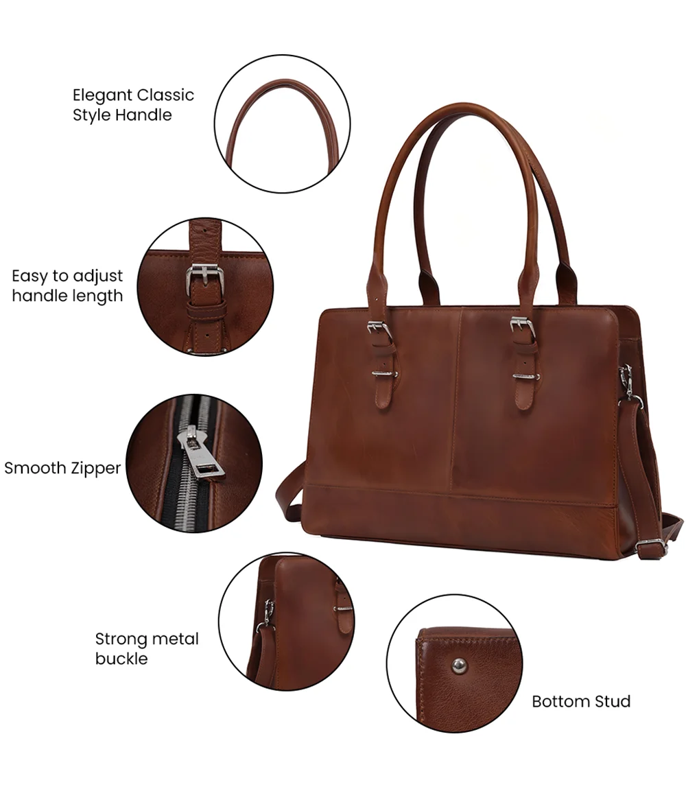 Kenna Tan Real Leather Tote Bag for Women's