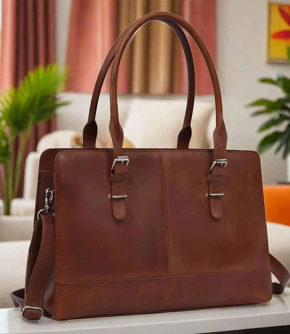 Kenna Tan Real Leather Tote Bag for Women's