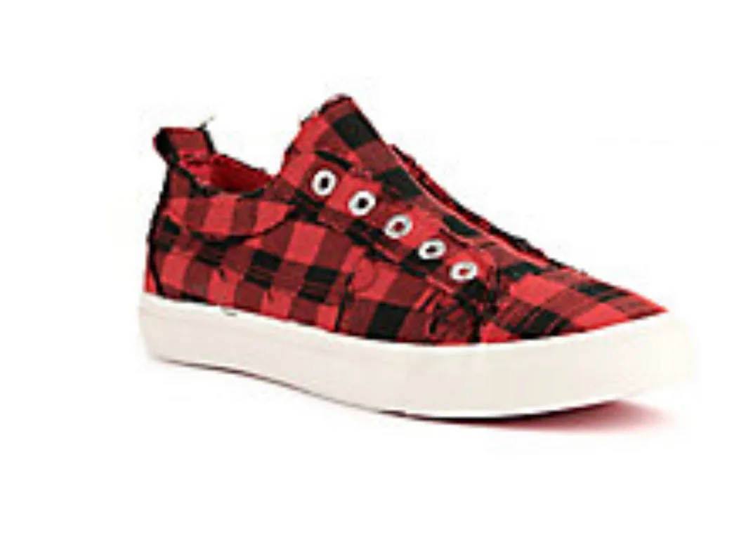 Kids Red Buffalo Plaid Slip on Sneaker