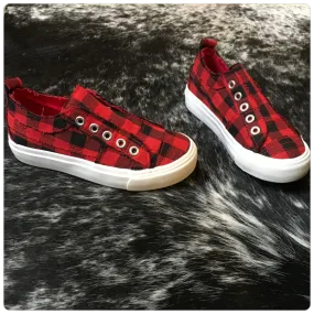 Kids Red Buffalo Plaid Slip on Sneaker