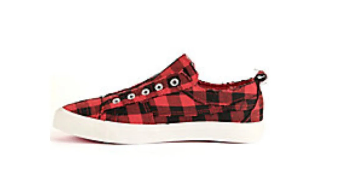 Kids Red Buffalo Plaid Slip on Sneaker