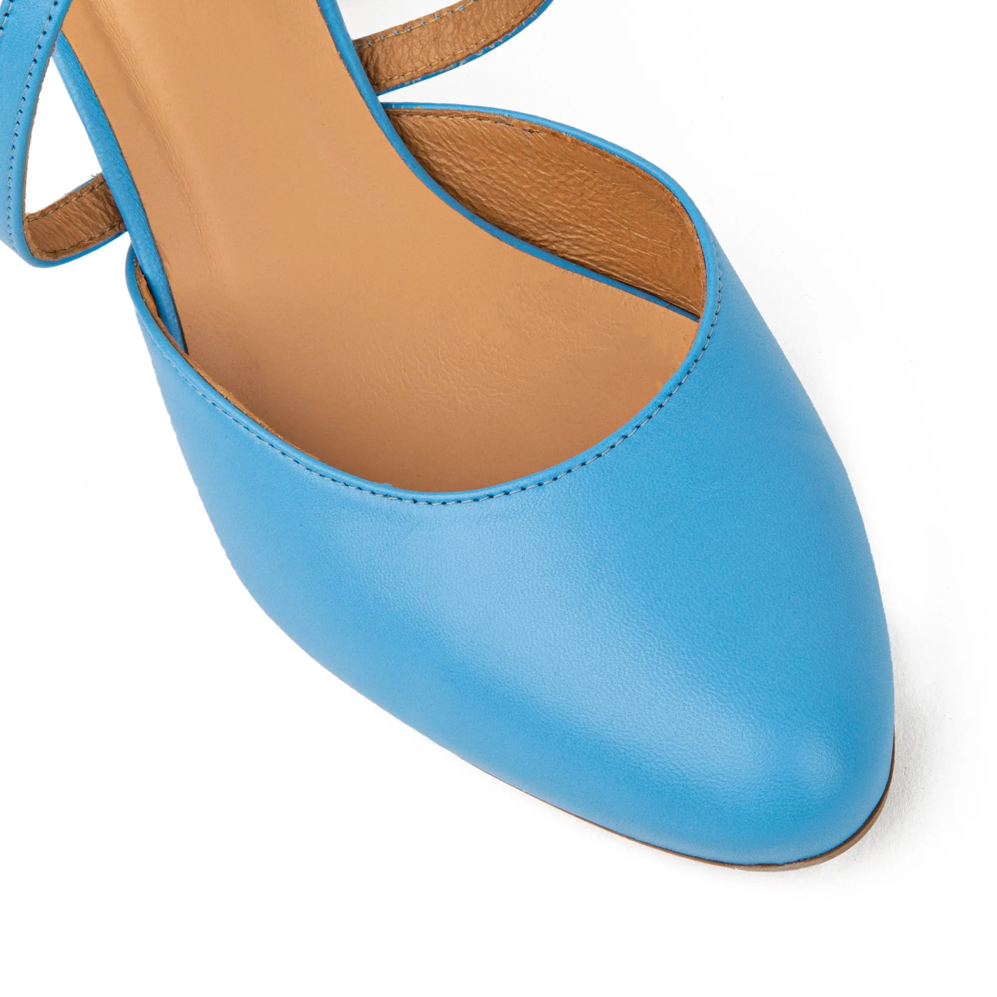 KYLIE LIGHT BLUE - Women's leather closed toe comfortable 3 inch block heel