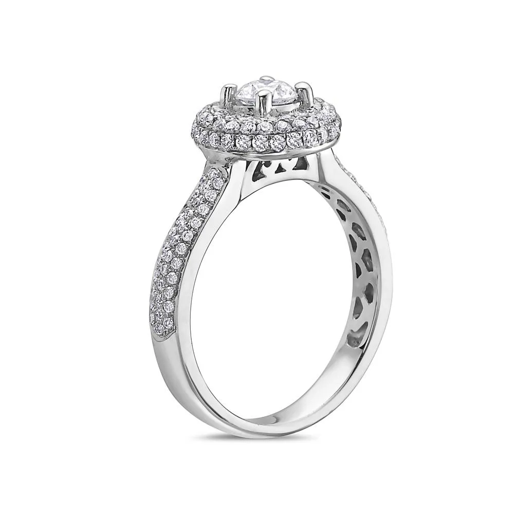 Ladies 14k White Gold With 1.15 CT Halo Engagement Ring