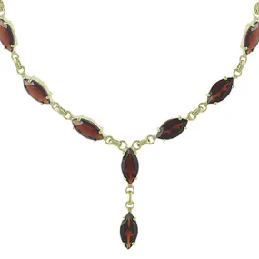 Ladies Garnet Marquise Necklace, 9ct Yellow Gold With Real Garnet