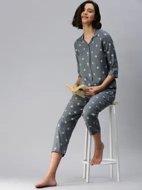 Ladies Printed Pyjama Set Grey