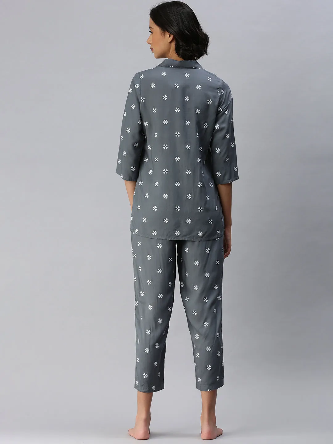 Ladies Printed Pyjama Set Grey