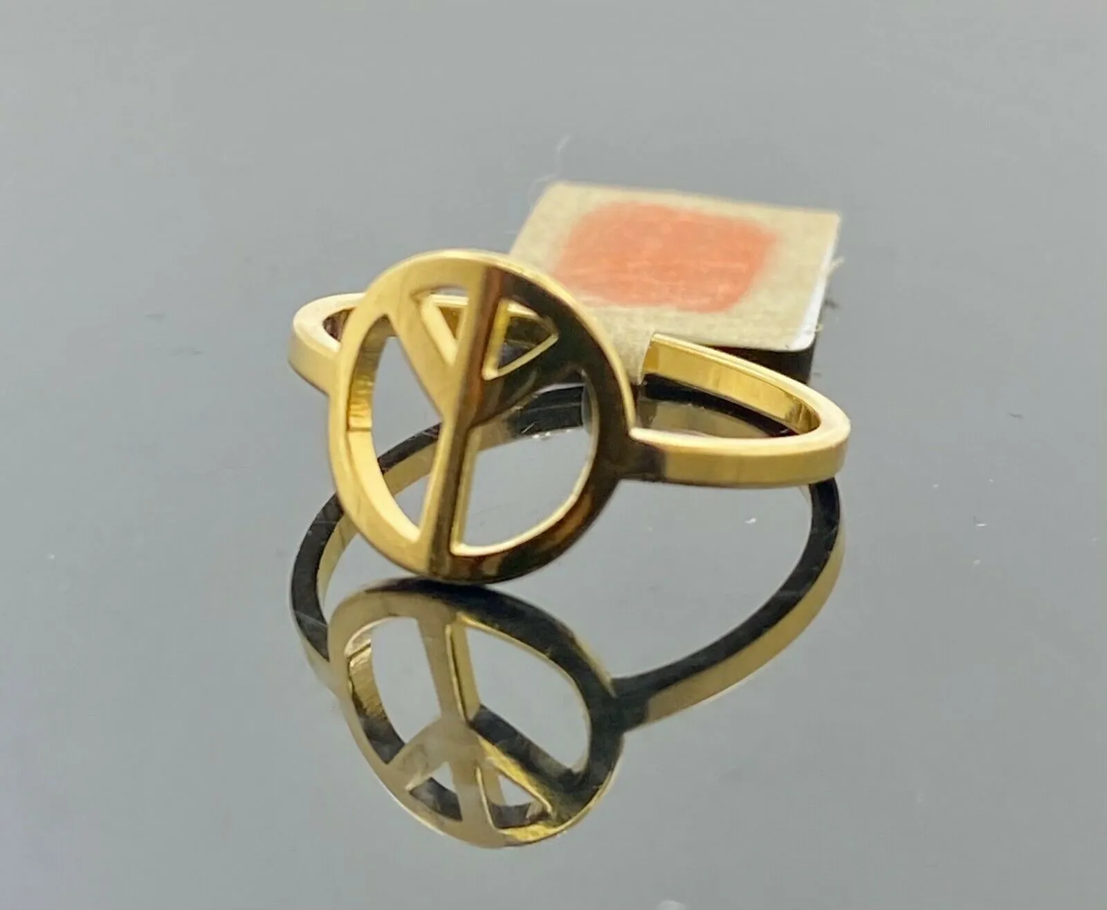 Ladies Solid Gold Ring Simple World Peace Symbol Design SM26