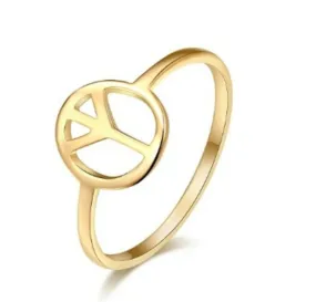 Ladies Solid Gold Ring Simple World Peace Symbol Design SM26