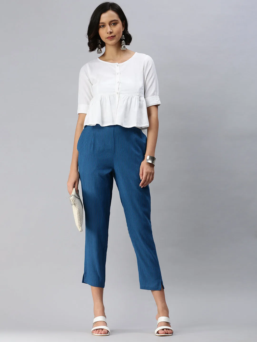 Ladies Straight Pant Indigo Blue