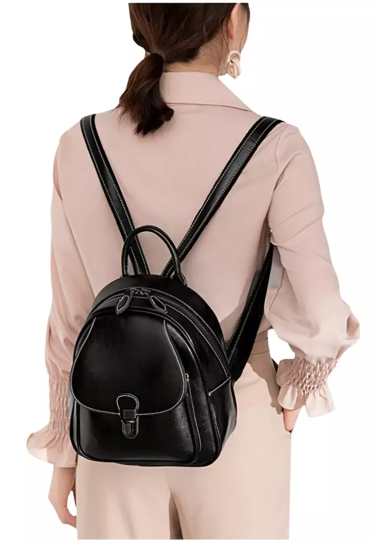 Lara Vintage Zippered Cowhide Leather Backpacks for Women