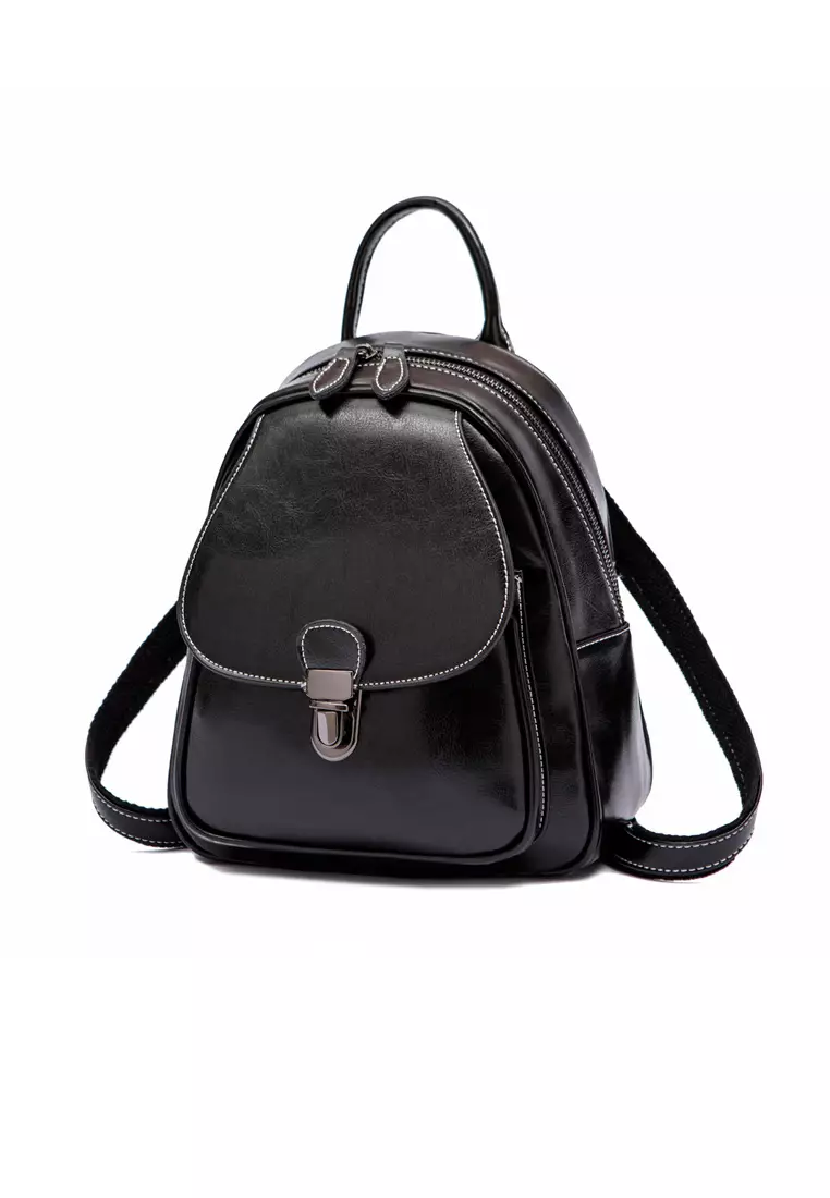 Lara Vintage Zippered Cowhide Leather Backpacks for Women