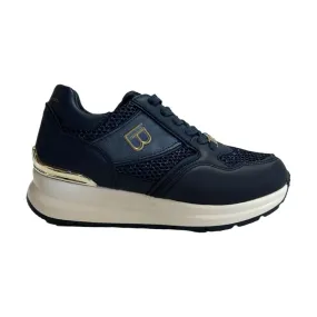 Laura Biagiotti Ladies Platform Kid Navy Sneakers 8406.