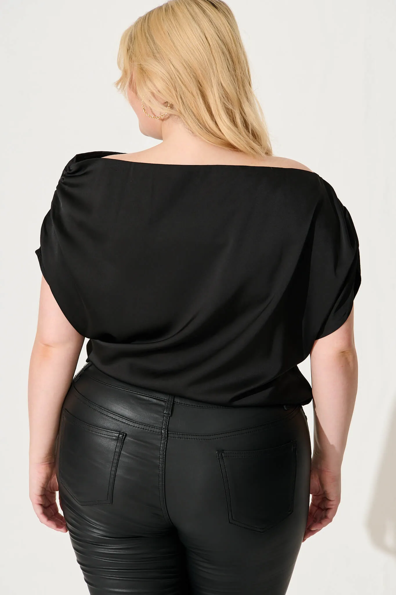 Liana Off Shoulder Top In Black Satin