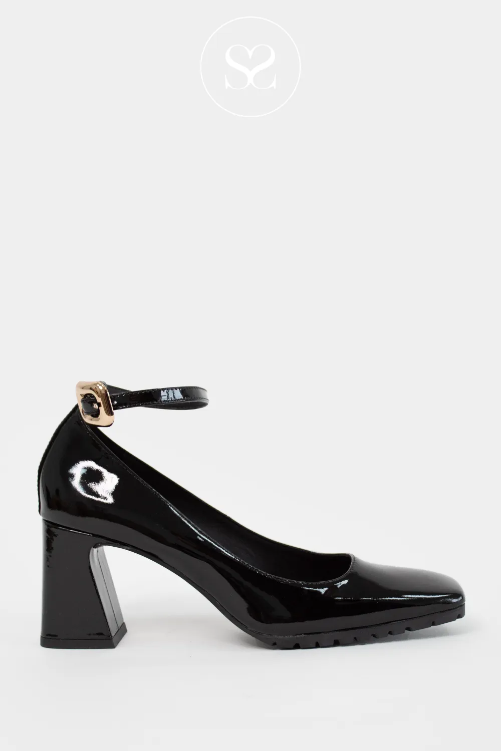 LODI BRE4921 BLACK PATENT LEATHER BLOCK HEEL MARY-JANE SHOES