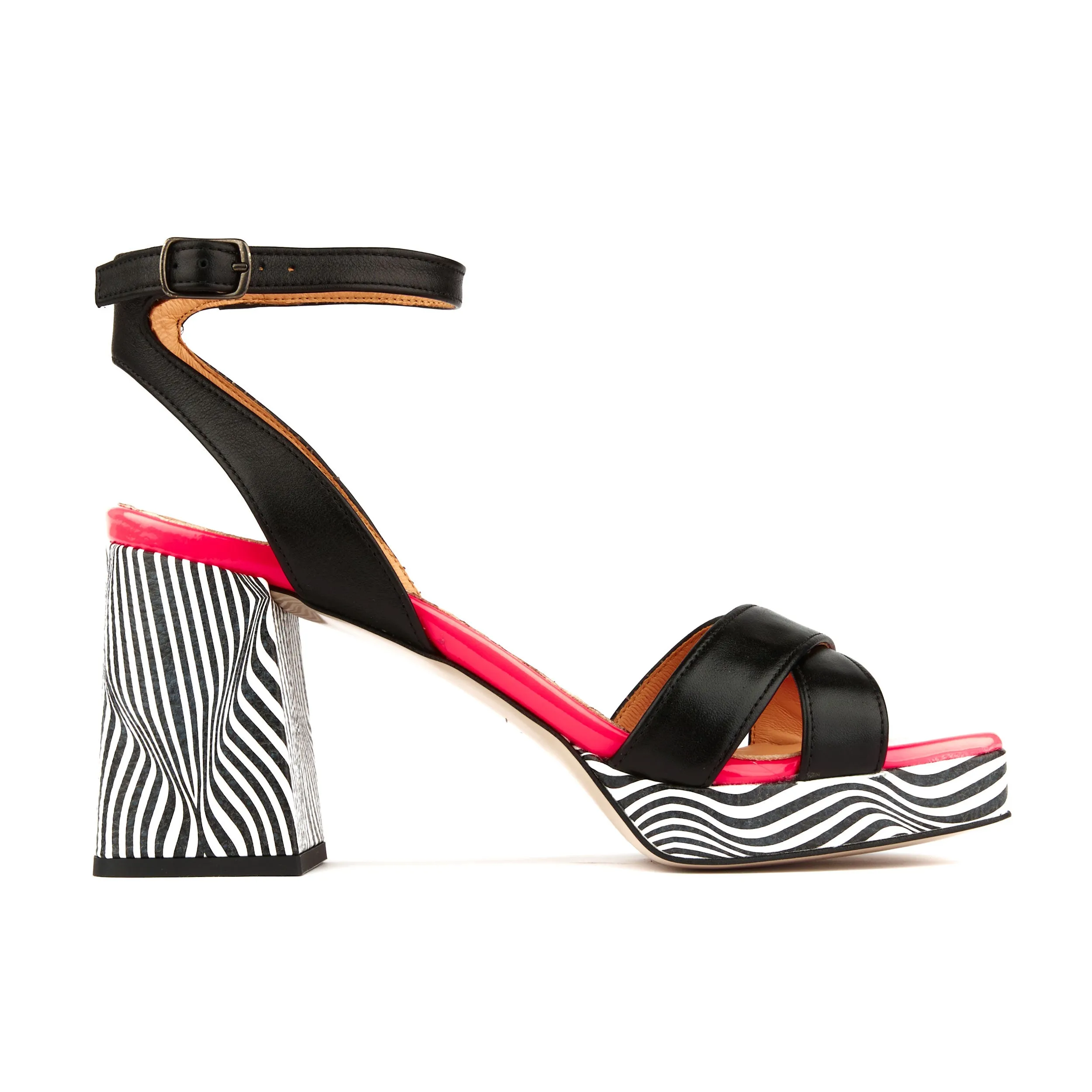 LONG BEACH FLAMINGO - Women's platform block heel sandal with criss cross straps