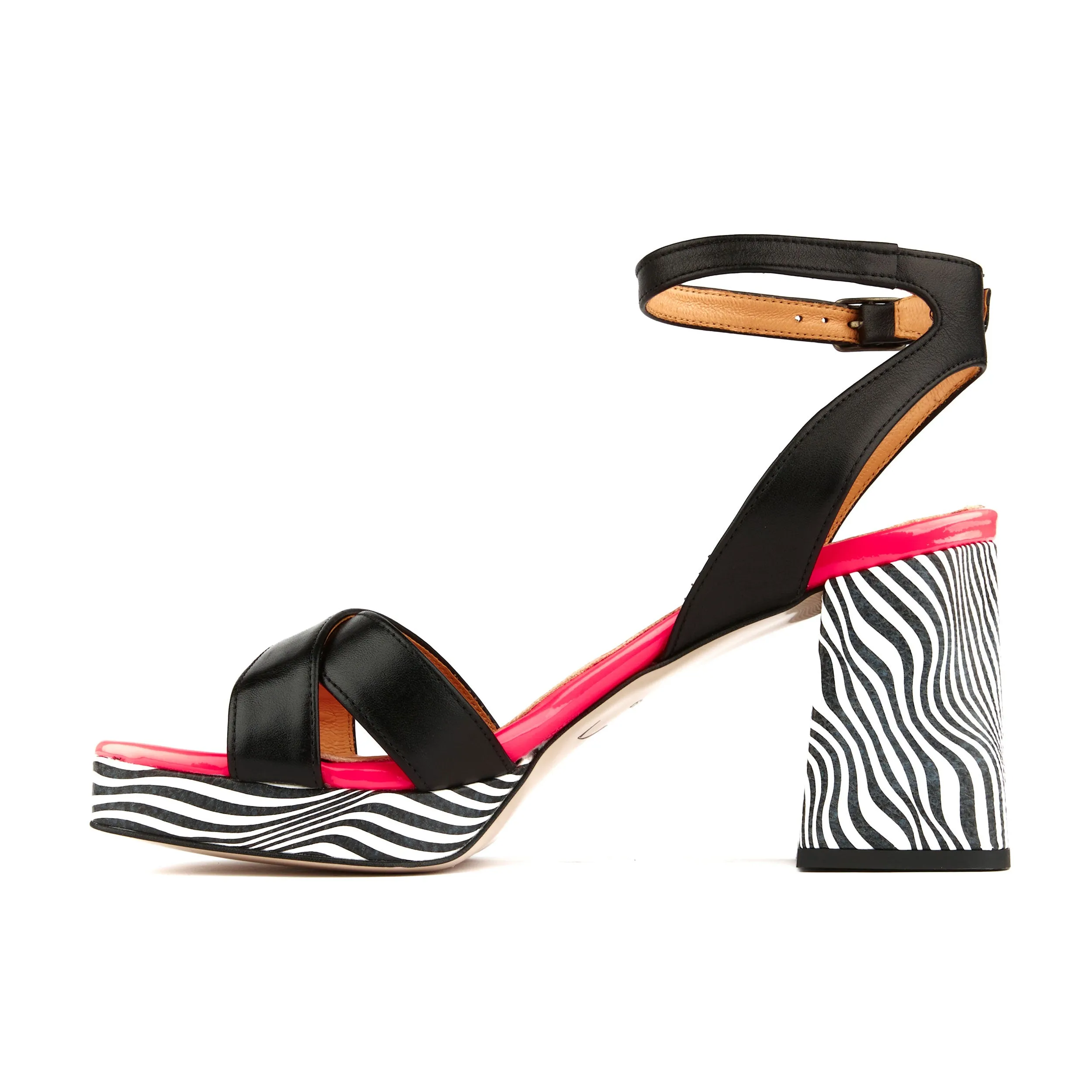 LONG BEACH FLAMINGO - Women's platform block heel sandal with criss cross straps