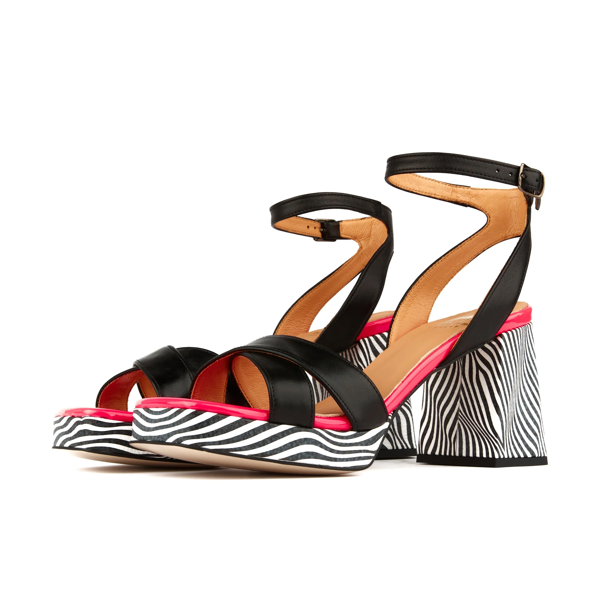 LONG BEACH FLAMINGO - Women's platform block heel sandal with criss cross straps