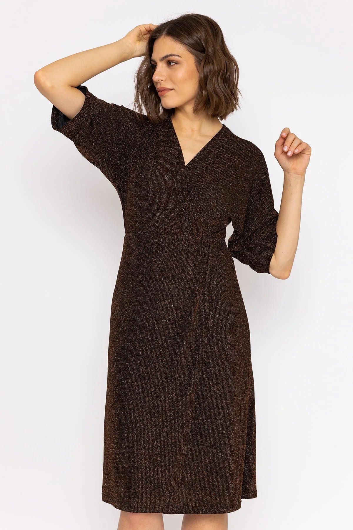 Lurex Wrap Dress in Bronze