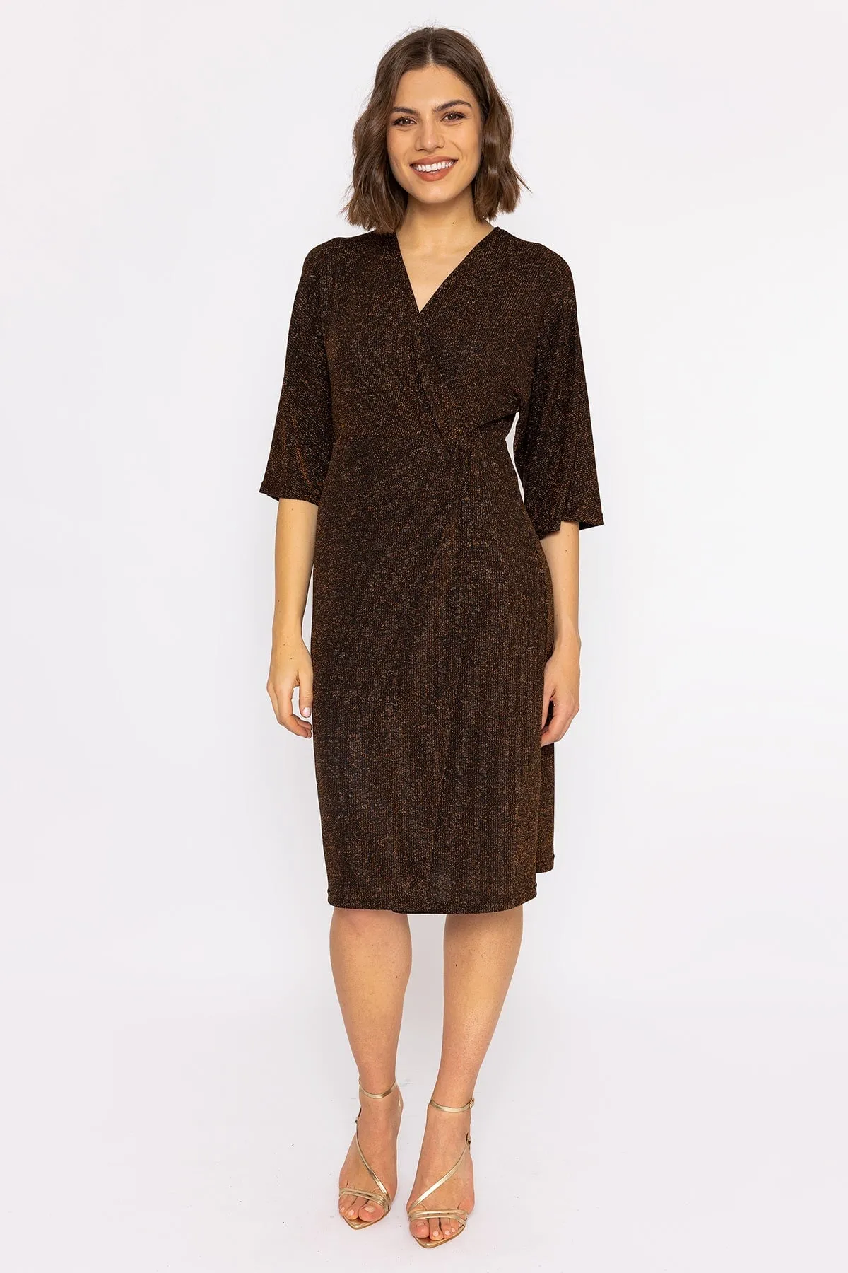 Lurex Wrap Dress in Bronze