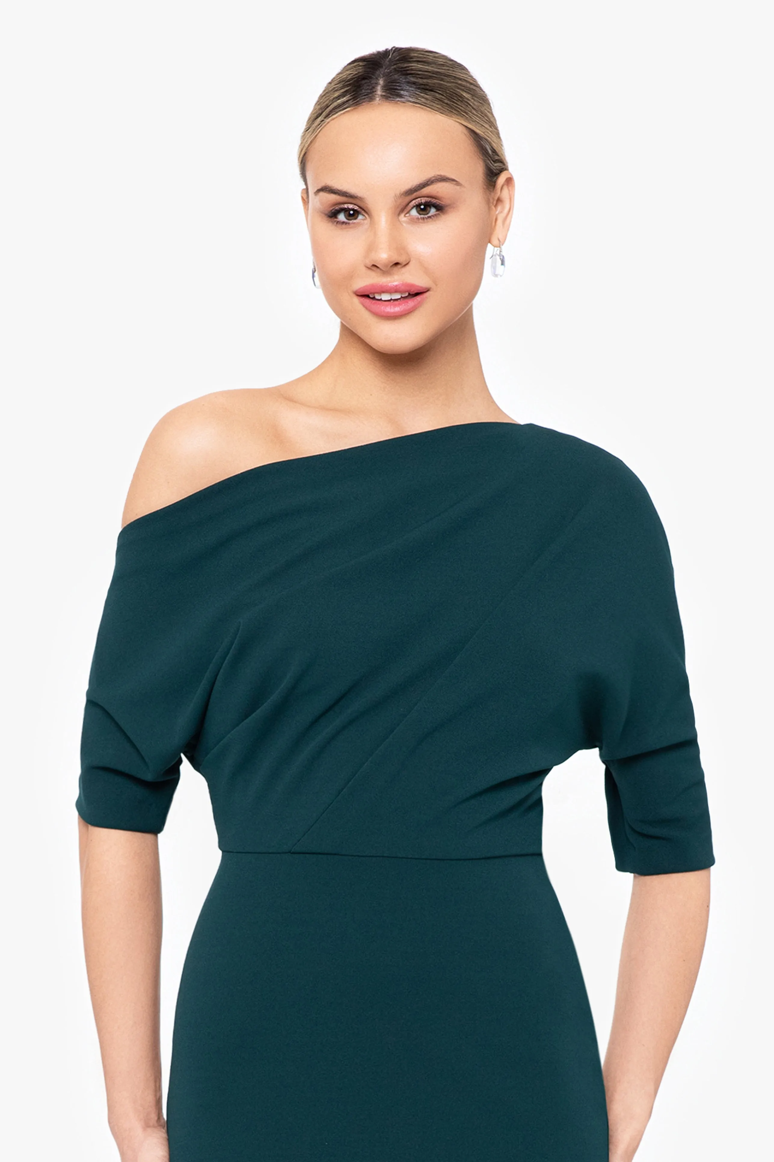 Madeline Long Crepe Off the Shoulder Drop Dress