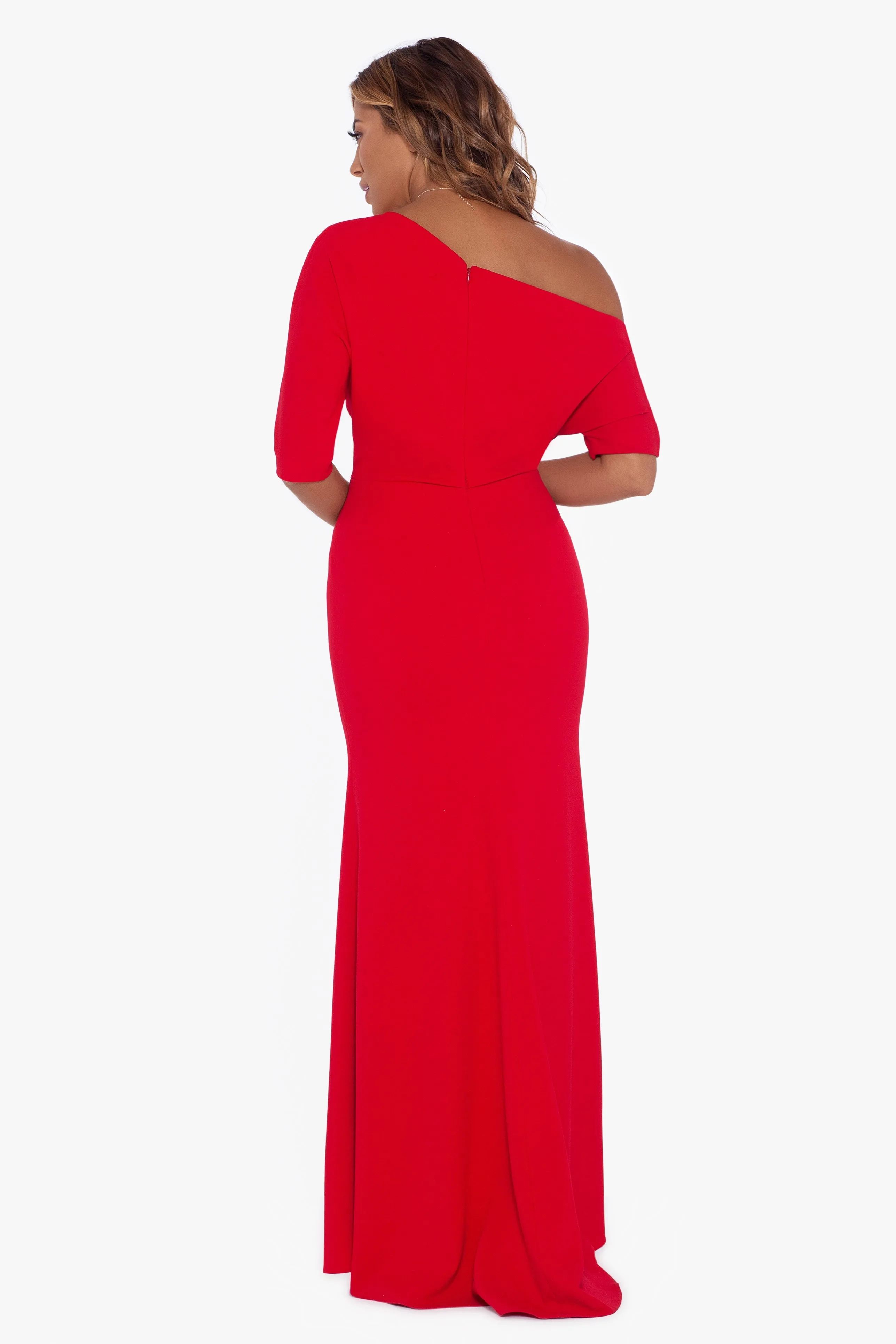 Madeline Long Crepe Off the Shoulder Drop Dress