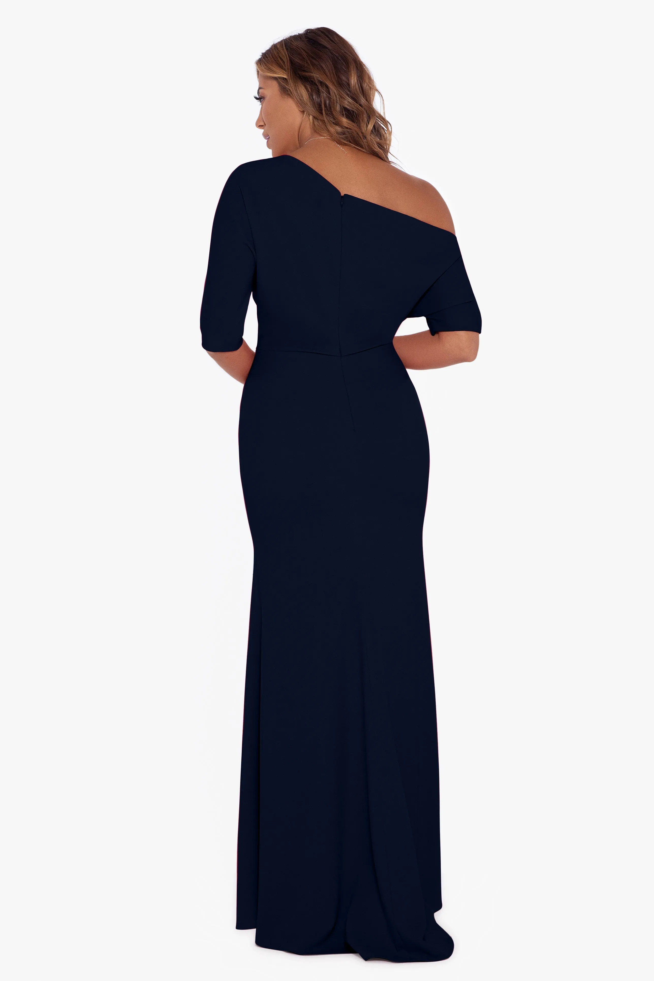 Madeline Long Crepe Off the Shoulder Drop Dress