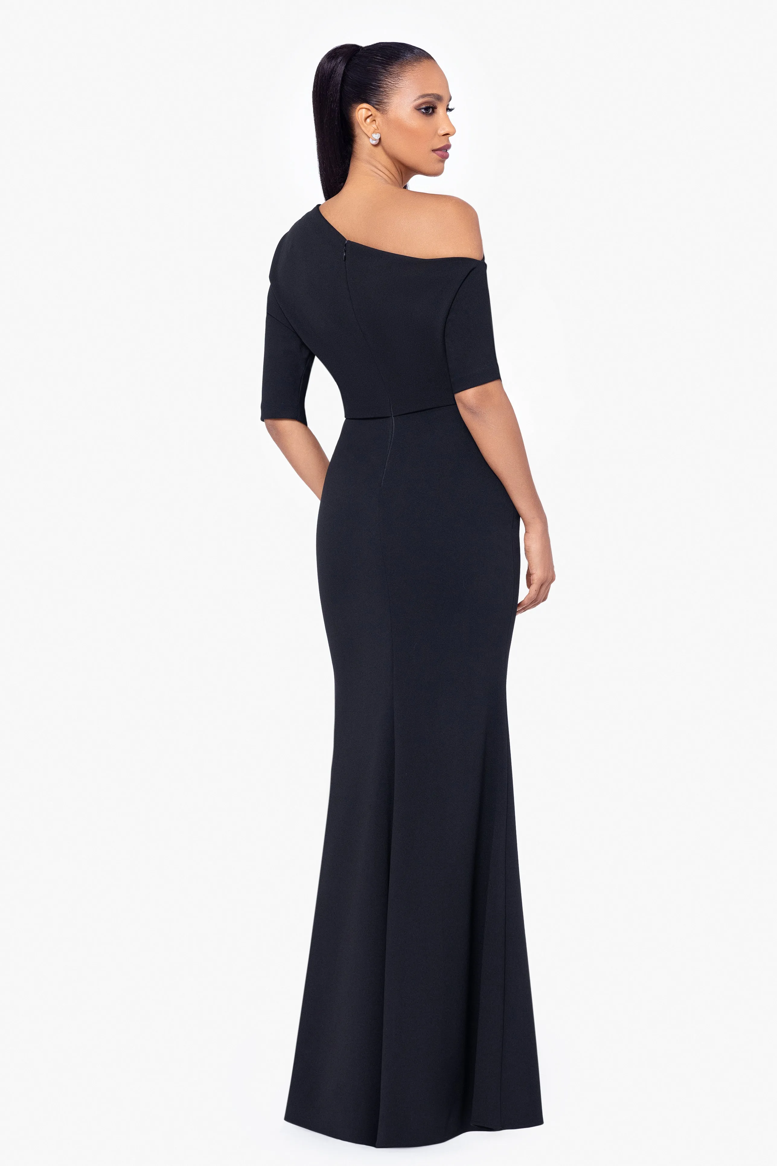 Madeline Long Crepe Off the Shoulder Drop Dress