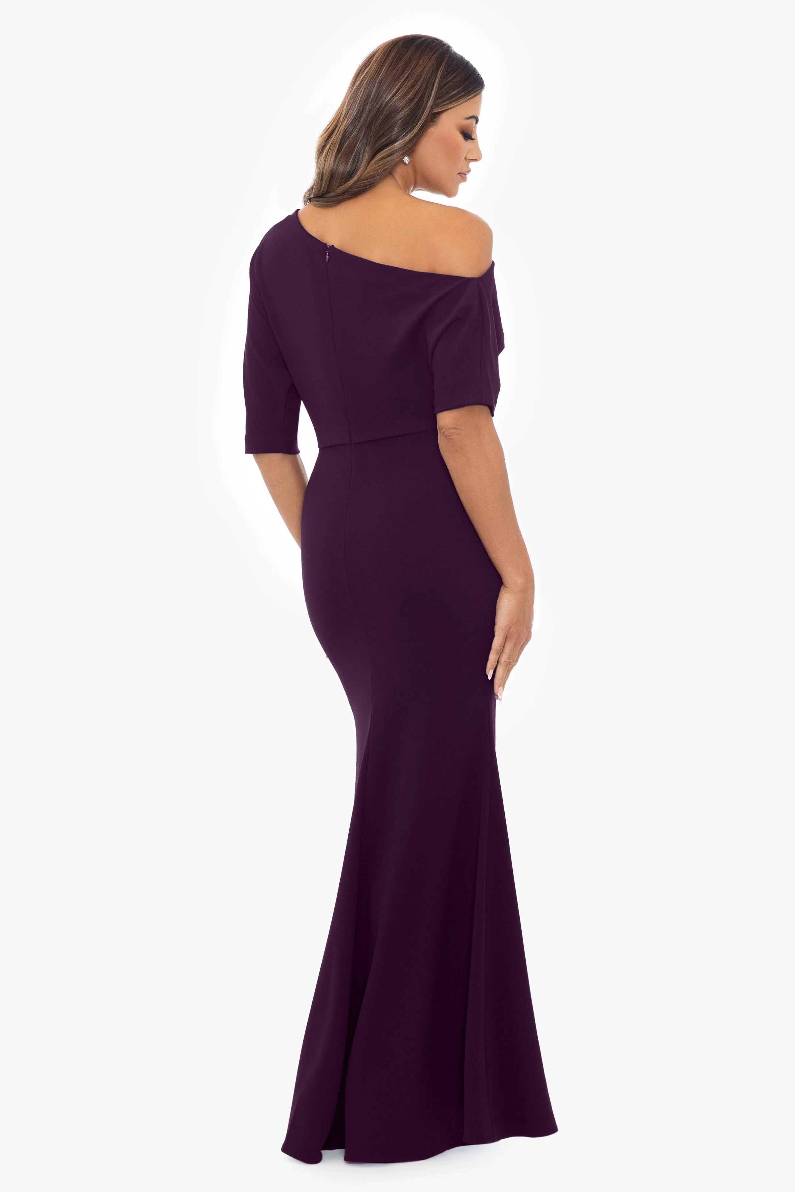 Madeline Long Crepe Off the Shoulder Drop Dress