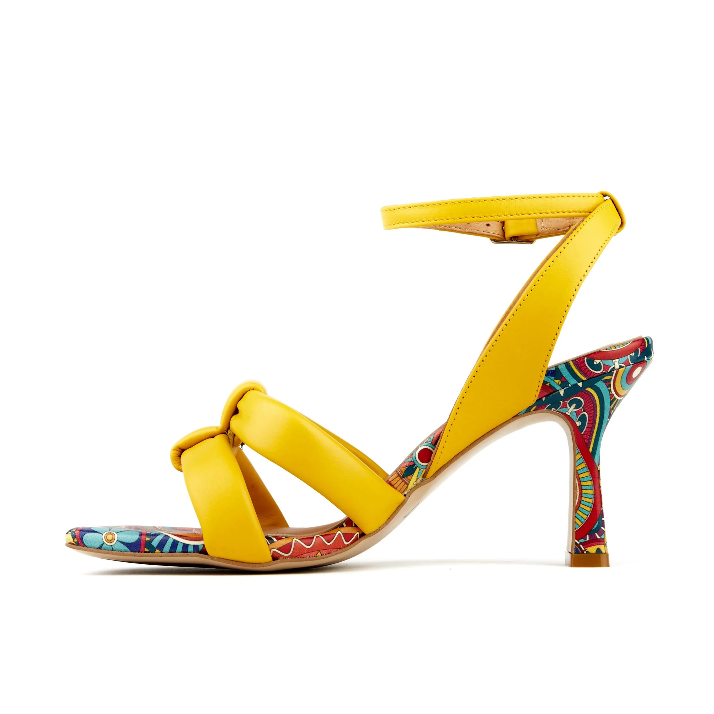 MALIBU YELLOW SIGNATURE - Women's leather strappy heel sandal in yellow colour