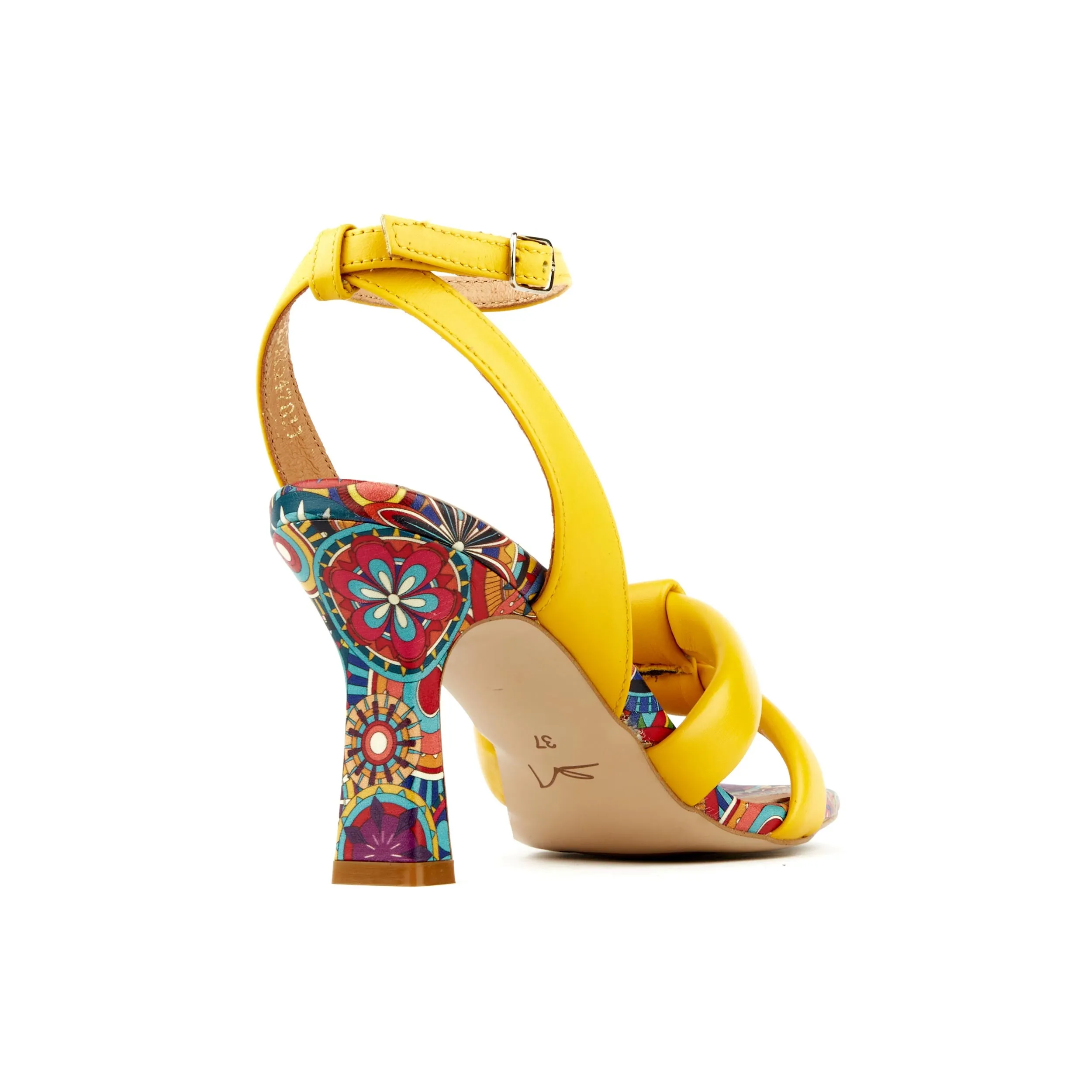 MALIBU YELLOW SIGNATURE - Women's leather strappy heel sandal in yellow colour