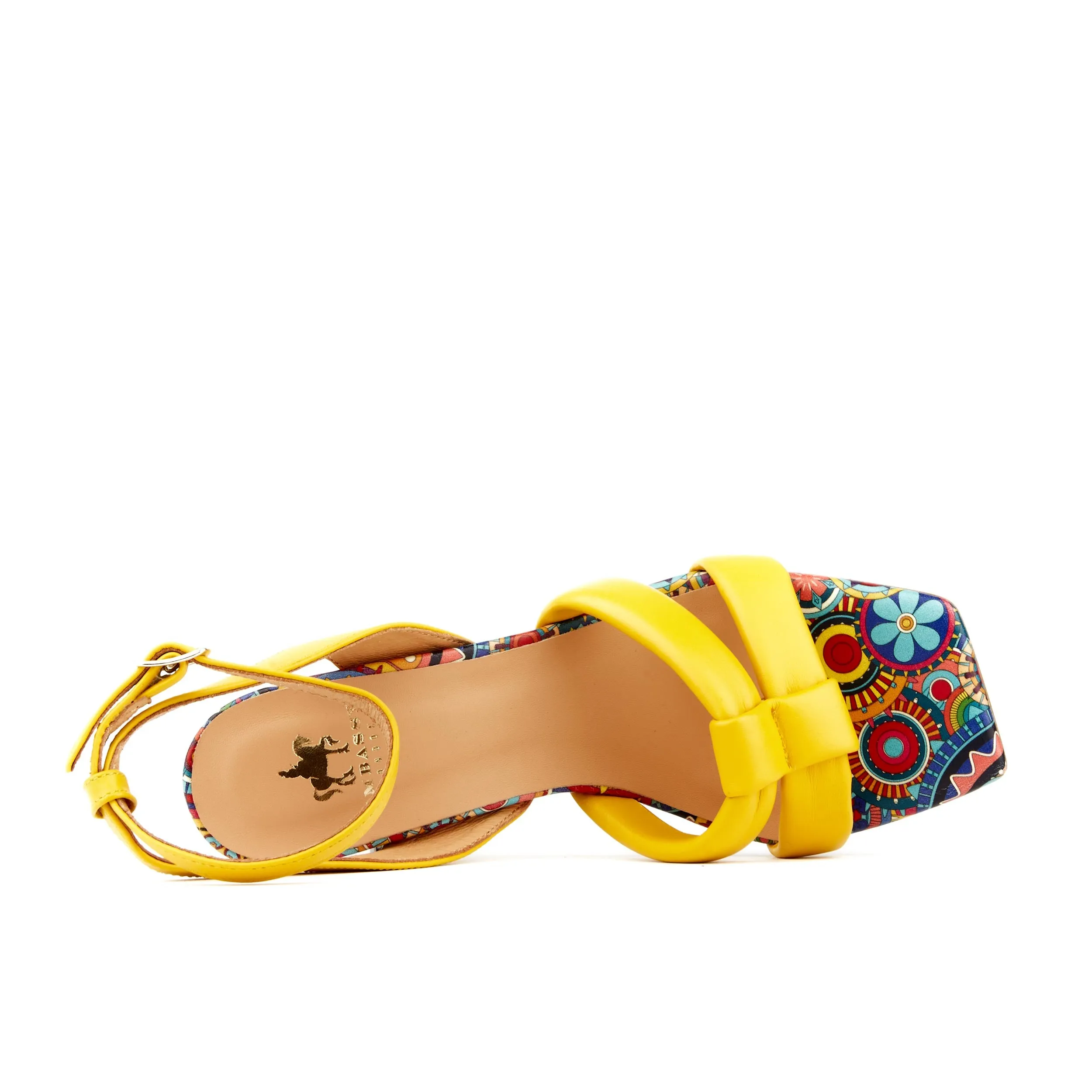 MALIBU YELLOW SIGNATURE - Women's leather strappy heel sandal in yellow colour