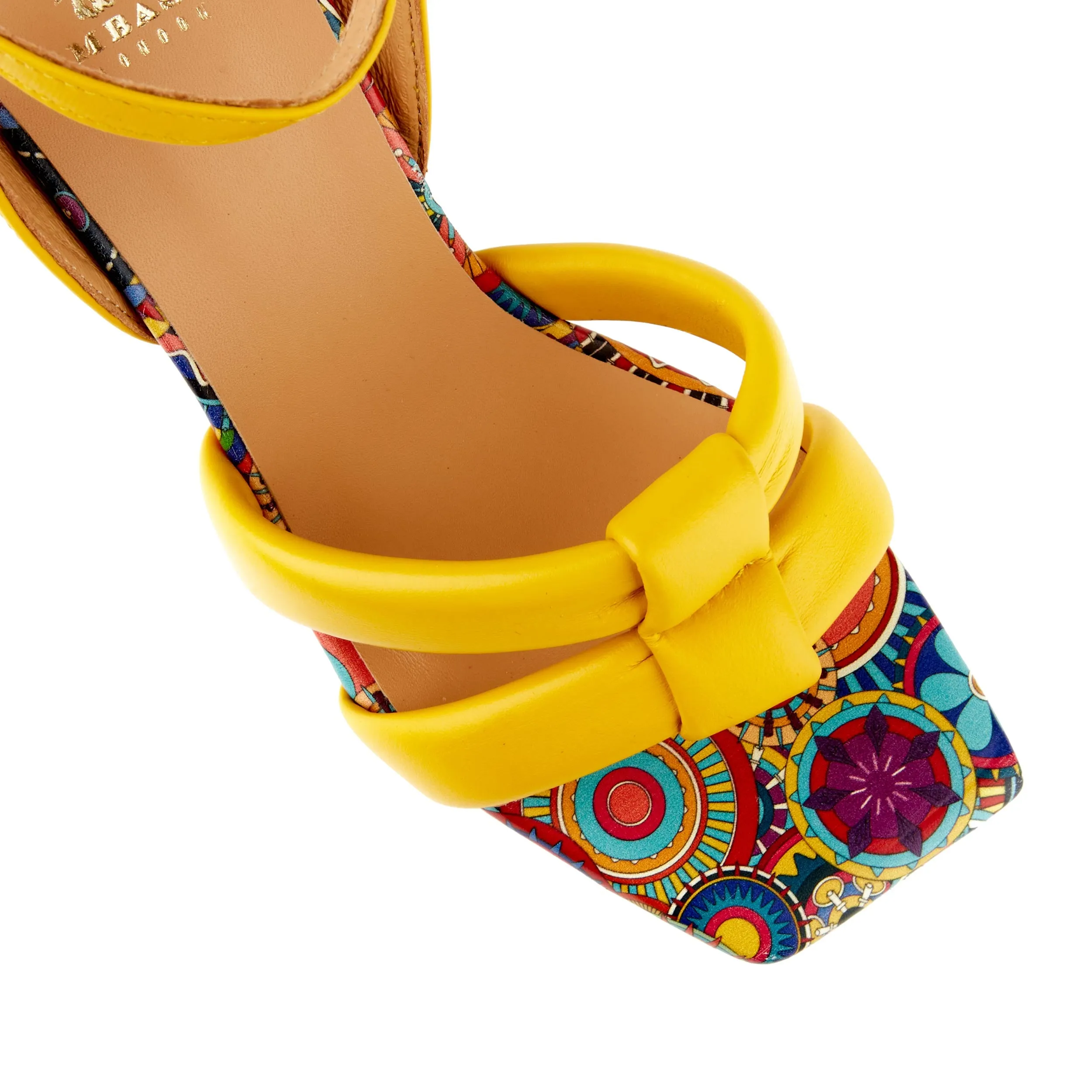 MALIBU YELLOW SIGNATURE - Women's leather strappy heel sandal in yellow colour