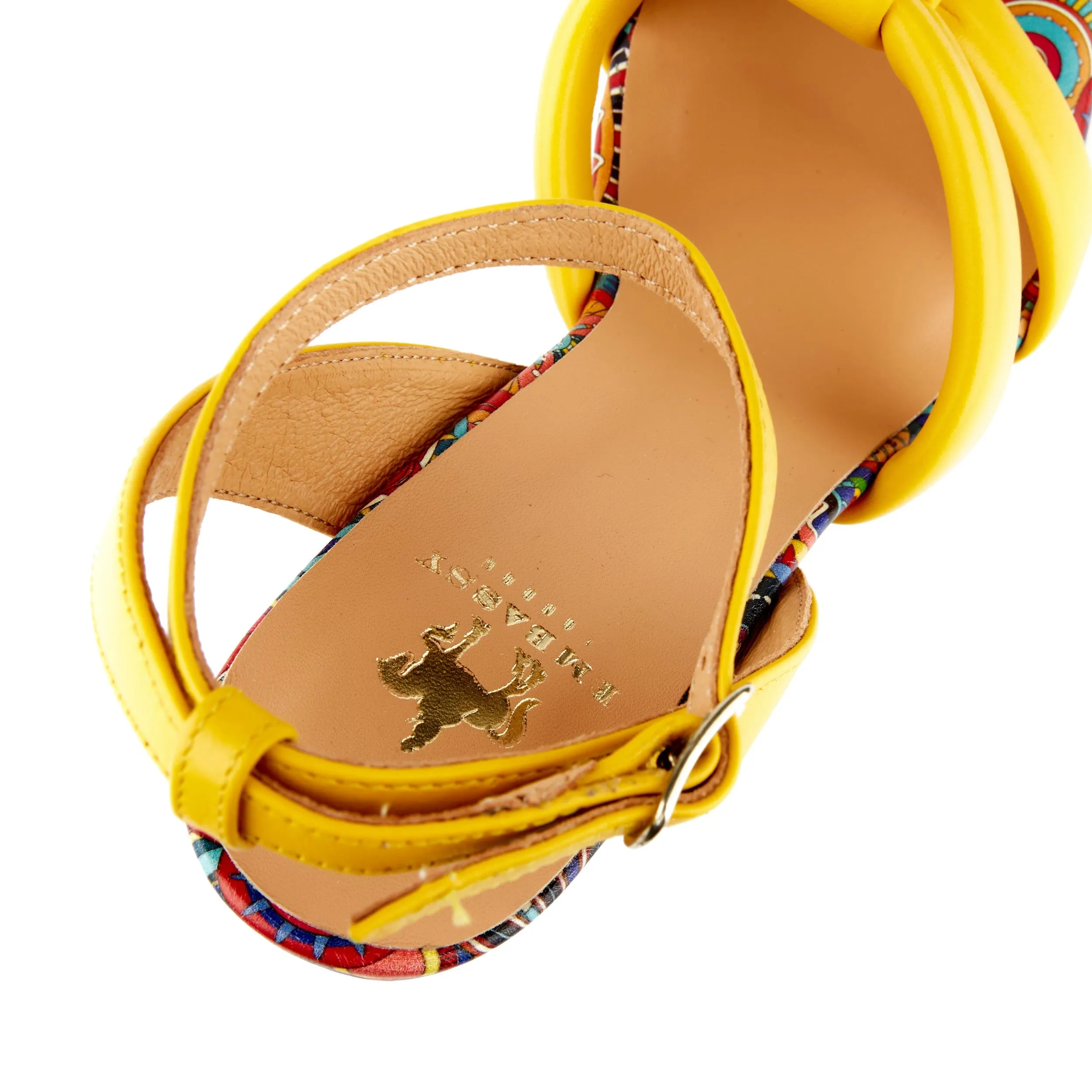 MALIBU YELLOW SIGNATURE - Women's leather strappy heel sandal in yellow colour